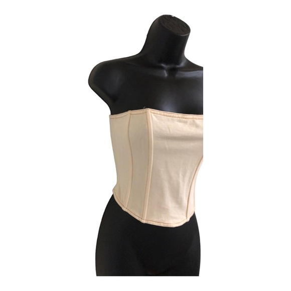 Steve Madden cream vintage washed look strapless stretch crop corset bustier   M - Picture 12 of 14